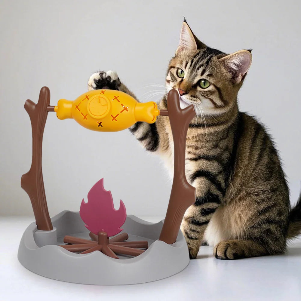 Pets Dry Food Dispenser 360° Rotating Cats Slow Feeding Snack Bowl Grilled Fish Spinning Toy for Cat Dog Pet